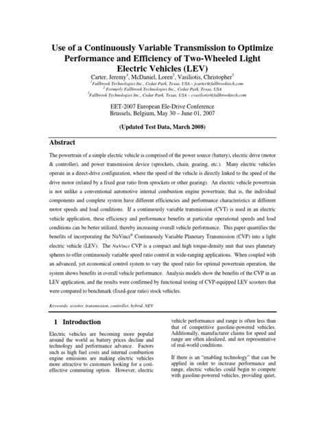 Use of A Continuously Variable Transmission To Optimize Performance and Efficiency of Two ...