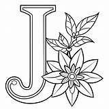 Alphabet J coloring Page With The Flower letter Digital Outline  sketch template