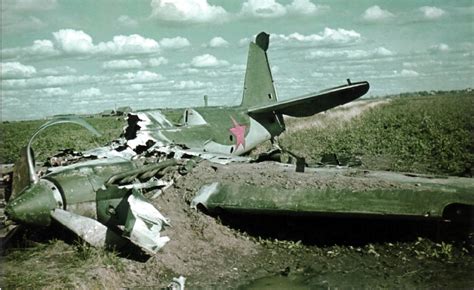 World War II in Color: Burnt-Out Wreck of an Tupolev SB-2bis in Russia