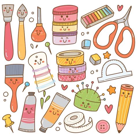 Premium Vector | Art and craft supplies doodle, DIY tools set