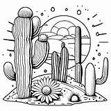 Desert Sunset Cacti Coloring Page · Creative Fabrica sketch template
