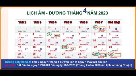 Lịch âm dương tháng 4 năm 2023 - Lịch vạn niên và những ngày lễ tháng 4/2023 - YouTube