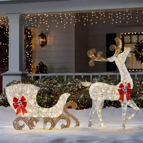 5 ft Warm White LED Reindeer with Sleigh Holiday Yard Decoration ...