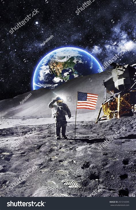 Astronaut Flag On Moon Elements This Stock Photo (Edit Now) 251316595