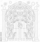 Black And White Page For coloring Fantastic drawing Of gate From A  sketch template