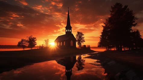 Premium AI Image | Church silhouette at sunset