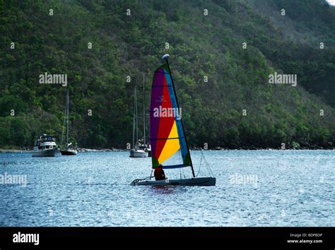 Anse Des Pitons St Lucia Man Sailing In Dingey Stock Photo - Alamy