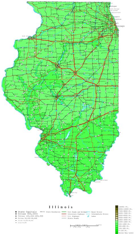 Laminated Map - Contour elevation Map of Illinois Poster 20 x 30 - Walmart.com - Walmart.com