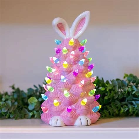 Gnome Easter Ceramic Tree,Light-Up Bunny Gnome Easter Decorations,Pink ...