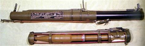 RPG-18 rocket-propelled grenade; top, launcher in ready to fire position, bottom - launcher in ...