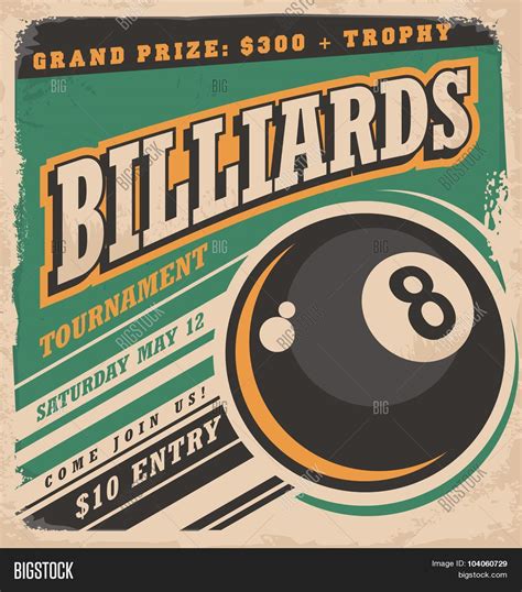 Retro Poster Design Billiards Vector & Photo | Bigstock