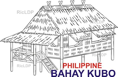 Philippine Nipa Hut Coloring Pages Bahay Kubo Native House Bamboo Stilt Anahaw Digital Download ...