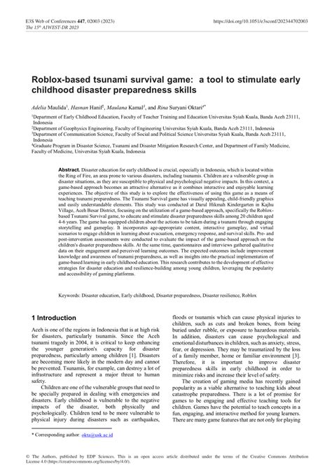 (PDF) Roblox-based tsunami survival game: A tool to stimulate early childhood disaster ...