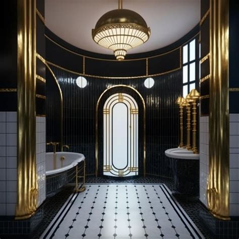 Art Deco Bathroom with Black and White Tiles