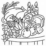 Thanksgiving Feast Coloring Page For Kids Stock Vector  Illustration sketch template