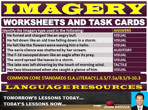 SENSORY IMAGERY: WORKSHEETS WITH ANSWERS | Teaching Resources