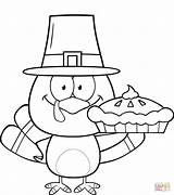 Cute Pilgrim Turkey Holding A Pie coloring Page  Free Printable sketch template