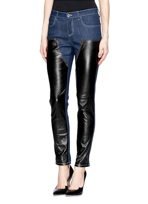 Lyst - Givenchy Leather Panel Denim Jeans in Blue