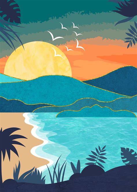 Sunset on Hidden Beach | Beach art painting, Beach illustration, Surf ...