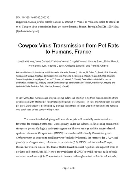 Cowpox Virus Transmission From Pet Rats to Humans in France ...