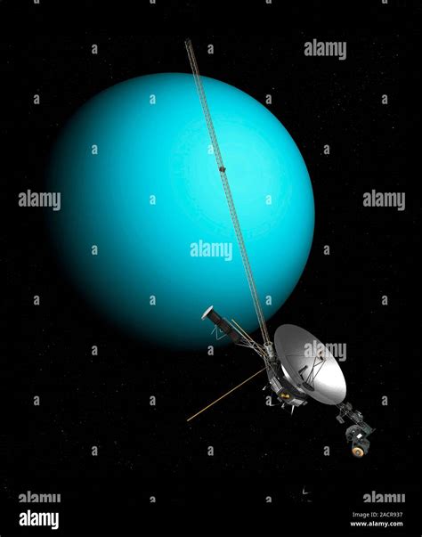 Voyager 2 and Uranus. Computer artwork of the Voyager 2 spacecraft ...