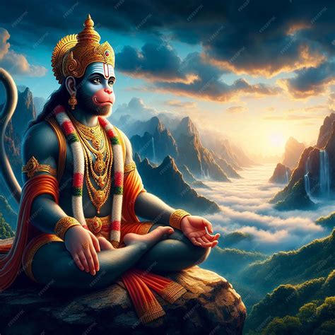 Premium Photo | Lord hanuman meditating in a peaceful background ai generated