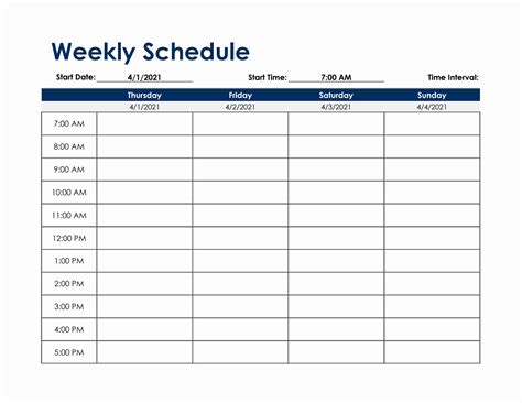 Weekly Schedule Template in Excel