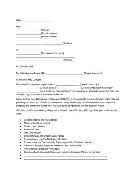 Free Debt Validation Letter Template | PDF & Word