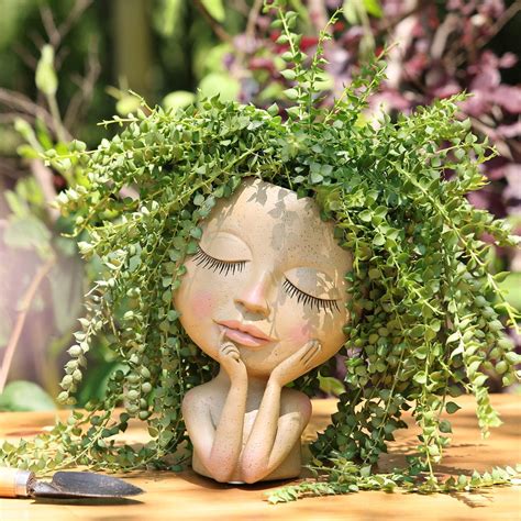 ERUS Face Head Planter Succulent Plant Flower Pot Resin Container With Drain Holes Flowerpot ...