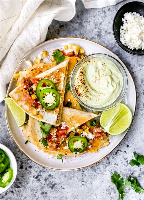 Mexican Street Corn Quesadillas with Avocado Crema - Yes to Yolks