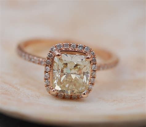 Yellow Diamond Engagement rings 2ct VVS2 Jasmine yellow diamond ring. Rose gold ring with ...