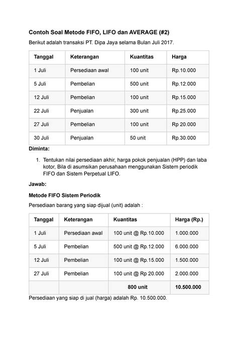 Perhitungan dan Penjurnalan Metode FIFO, LIFO dan Average (#2) - Contoh ...