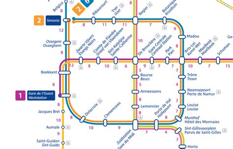 Cette carte vous montre le temps de marche entre chaque station de métro à Bruxelles - Bruxelles ...