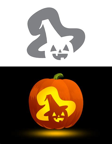 Printable Jack-o'-lantern Wearing Witch Hat Pumpkin Stencil