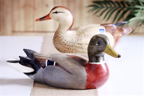 Hand Carved Mallard Drake & Hen Set Full Size Premier Wooden Decorativ - Darby Creek Trading