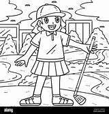 Golf Female Golfer With A Club Coloring Page Stock Vector Image & Art  sketch template