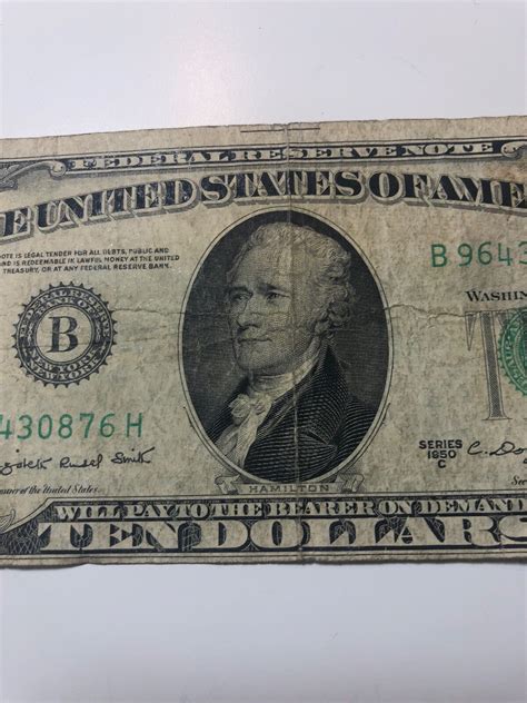 1950 C Ten Dollar Bill $10 Federal Reserve 1950 New York Misprint Off Center | eBay