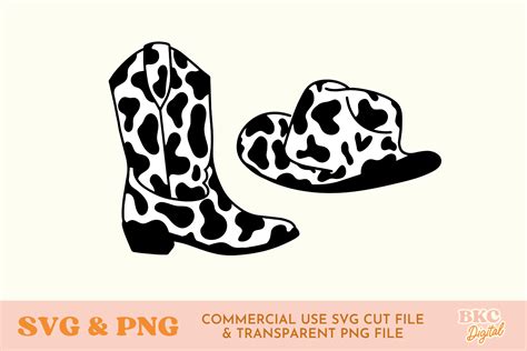 Cow Print Cowboy Boots & Hat SVG & PNG Graphic by bykirstcodigital ...