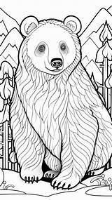 Monochrome line art Bear coloring Page Illustration  Premium AI sketch template