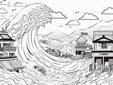 Downloadable Tsunami Coloring Page  sketch template