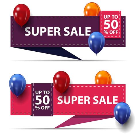 Premium Vector | Super sale, up to 50% off, two discount banners in the form of ribbons with ...