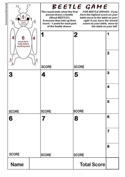 printable beetle game card | Card games, Fun games for kids, Cards