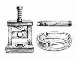 Premium Vector  Cutting guillotine Cigar And Ashtray Vintage Hatching sketch template