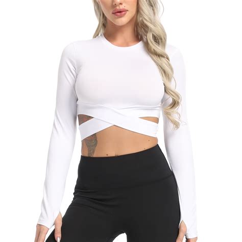 women's workout crop tops long sleeve