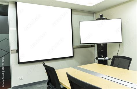 meeting room with projector and video conference Stock Photo | Adobe Stock