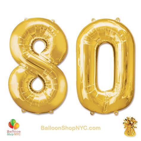 80 Birthday Jumbo Number Foil Balloons Set Gold 40 inch - Balloon Shop NYC