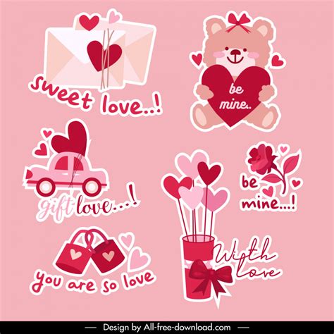 Valentine design elements flat cute symbols sketch Vectors graphic art designs in editable .ai ...