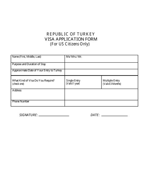 Turkish Visa Application Form (For US Citizens Only) - Fill Out, Sign Online and Download PDF ...