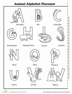 Preschool The Alphabet Animals Paper Projects Worksheets: Animal Alphabet Placemat Astronaut ...