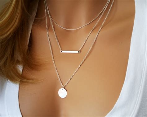 Monogram Silver Layering Necklace Layered Necklace Skinny Bar